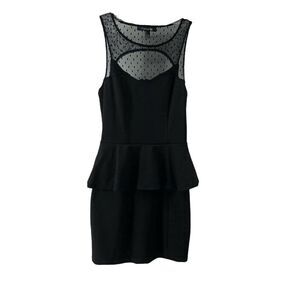 Black Peplum Mini Cocktail Dress Lace Panel Small